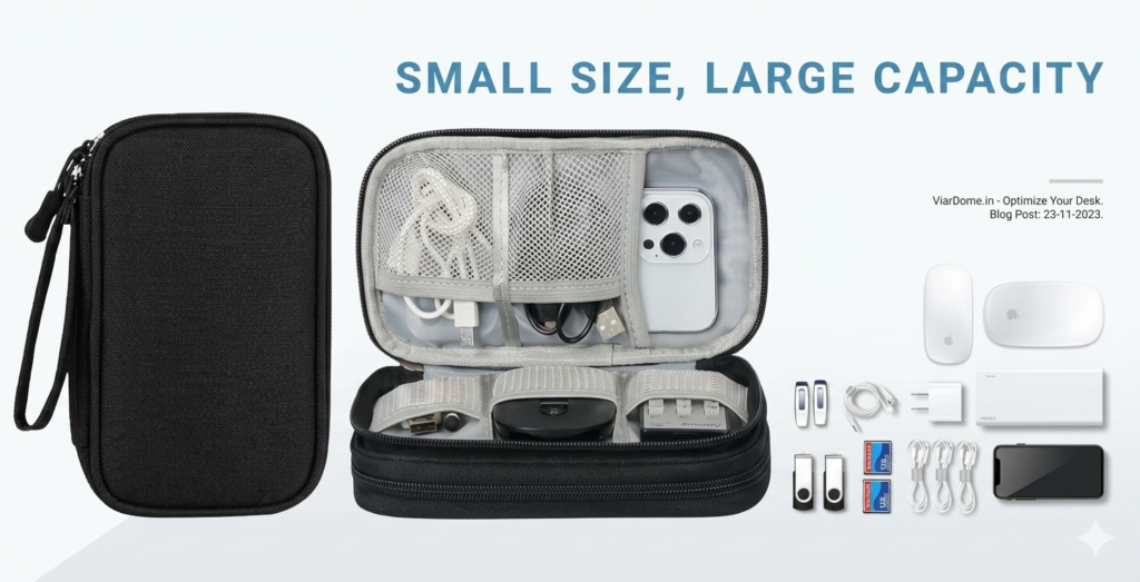 SaleOn 8.3×5 Inch Tech Pouch Organizer Review in Hindi – जानिए इसके फीचर्स, कीमत, फायदे और क्यों यह USB Cable, Charger, Power Bank और Digital Gadgets के लिए बेस्ट Portable Gadget Organizer है।