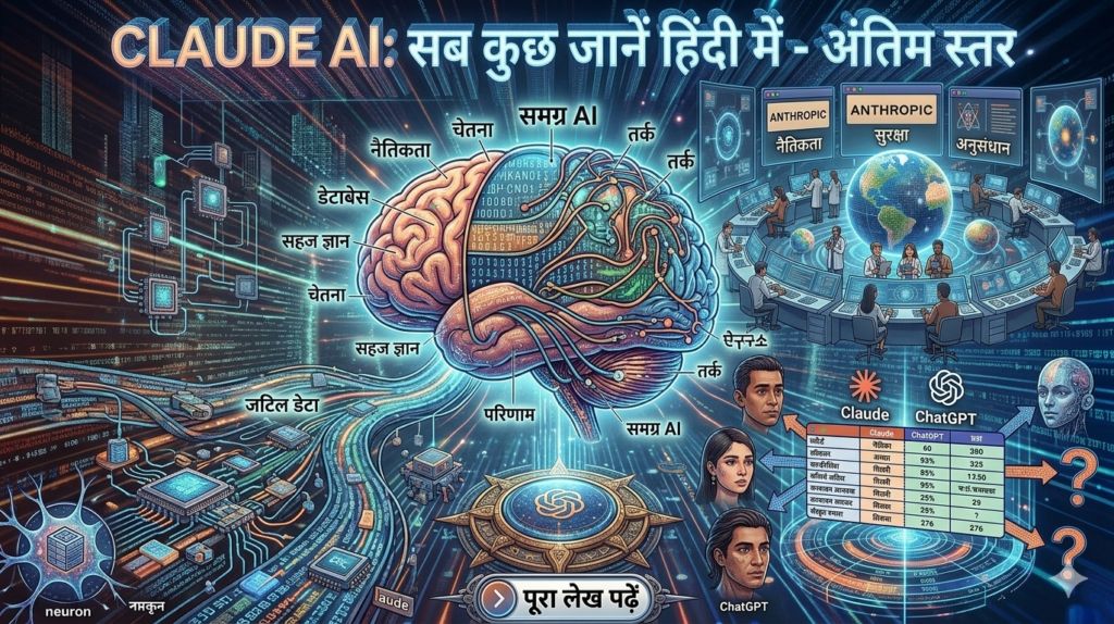 Claude AI क्या है, इसे किसने बनाया, इसके मॉडल, फीचर्स, Claude Code, Claude Cowork और Claude AI के future के बारे में पूरी जानकारी हिंदी में।