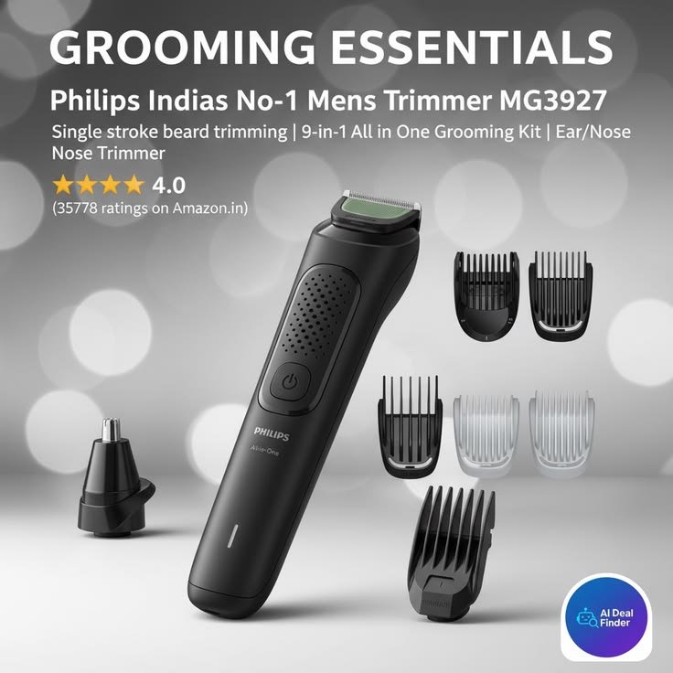 Philips 9-in-1 All-in-One Grooming Kit MG3927 with beard, hair, ear nose trimmer attachments and 5 year warranty