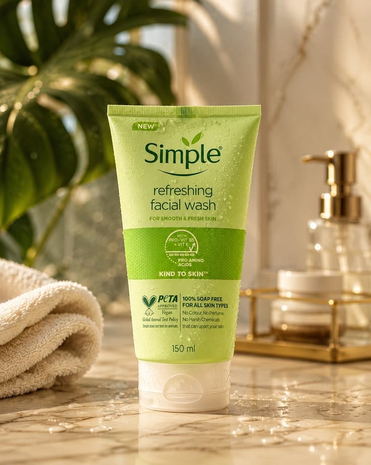 Simple Kind To Skin Refreshing Facial Wash 150ml Soap-Free Face Wash for All Skin Types