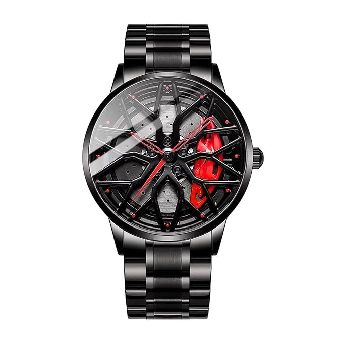 GOLDENIZE FASHION men's sport quartz watch with 360 rotating car wheel dial and stainless steel metal strap ❤️ Mini | viradome