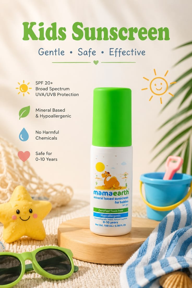 Mamaearth Kids Sunscreen SPF 20+ Mineral Based Sunscreen for Babies and Kids