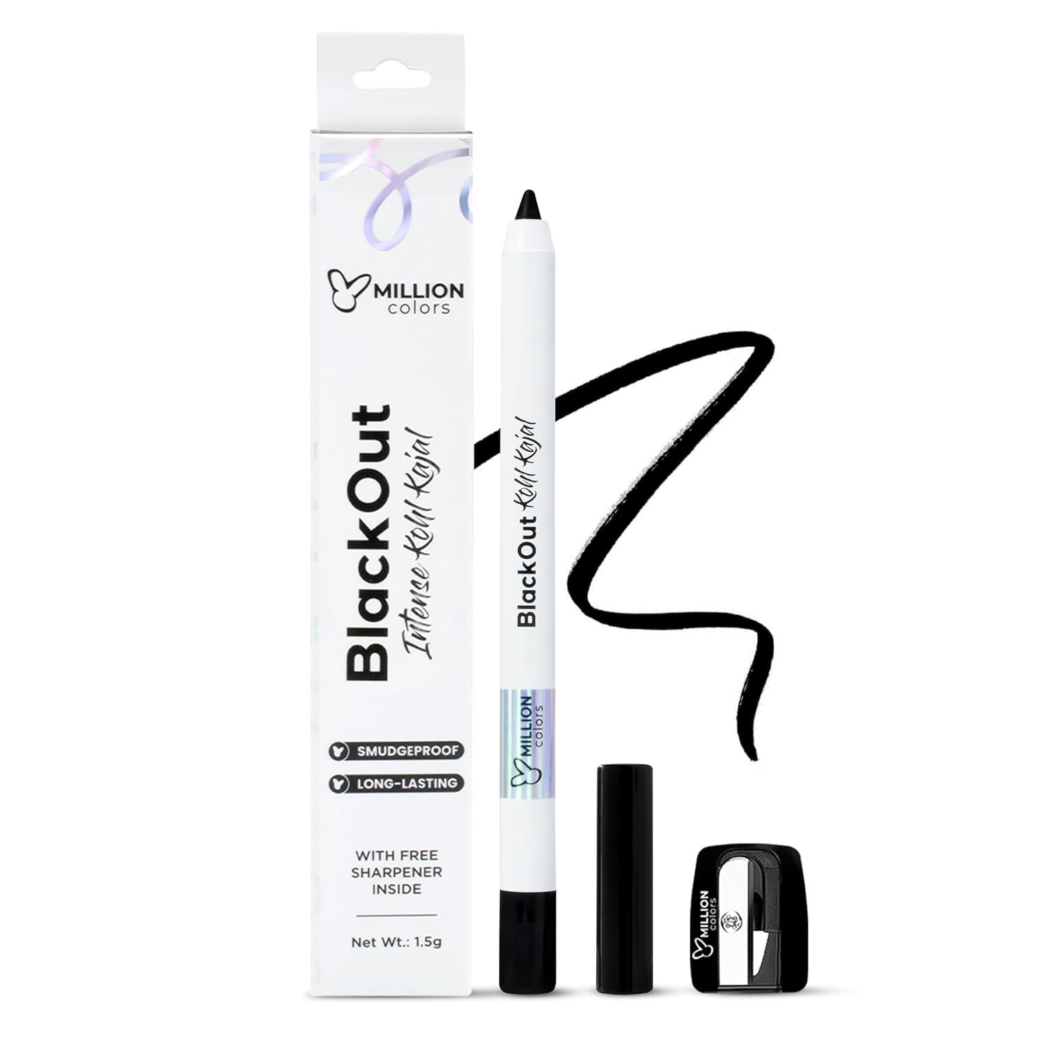 Million Colors Waterproof Blackout Kohl Kajal with Chamomile and Almond Oil Smudge Proof Long Lasting Kajal by ViraDome