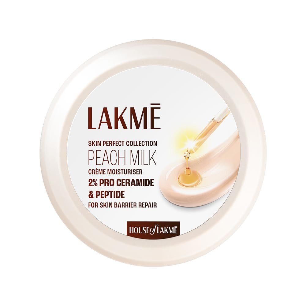 Lakmé Peach Milk Creme Moisturizer 300g with 2% Pro-Ceramide and Peptides for intense hydration and skin barrier repair