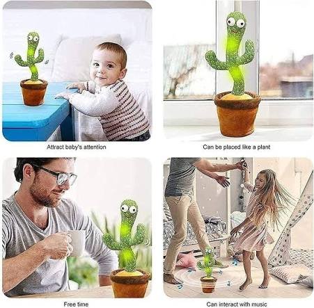 Storio Rechargeable Talking Dancing Cactus Toy with Singing and Voice Recording for Kids