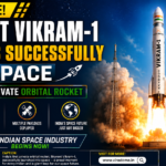 Skyroot Vikram-1 rocket successfully launching into space from Sriharikota, marking India's first private orbital rocket mission. Featured image by ViraDome.in.