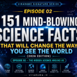151 Mind-Blowing Science Facts (2026 Edition) blog featured image showing space, galaxy, Earth, DNA, artificial intelligence, atoms, rockets and futuristic science technology concepts | ViraDome.in