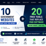 Website blog banner featuring 10 Government Websites That Save You Money and 20 Free Tools That Replace Paid Software with productivity, technology and money-saving resources | ViraDome