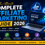 Complete Affiliate Marketing Guide 2026 featured image showing affiliate marketing strategies, online income growth, website building, traffic generation, and passive income tips by ViraDome.