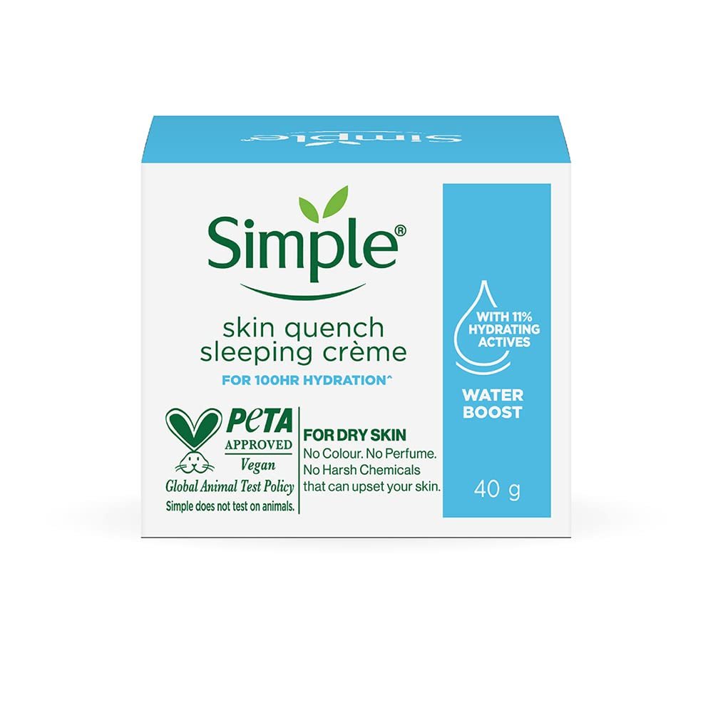 Simple Water Boost Skin Quench Sleeping Creme 40g jar designed for dry skin hydration with no alcohol, perfume, or harsh chemicals – Viradome