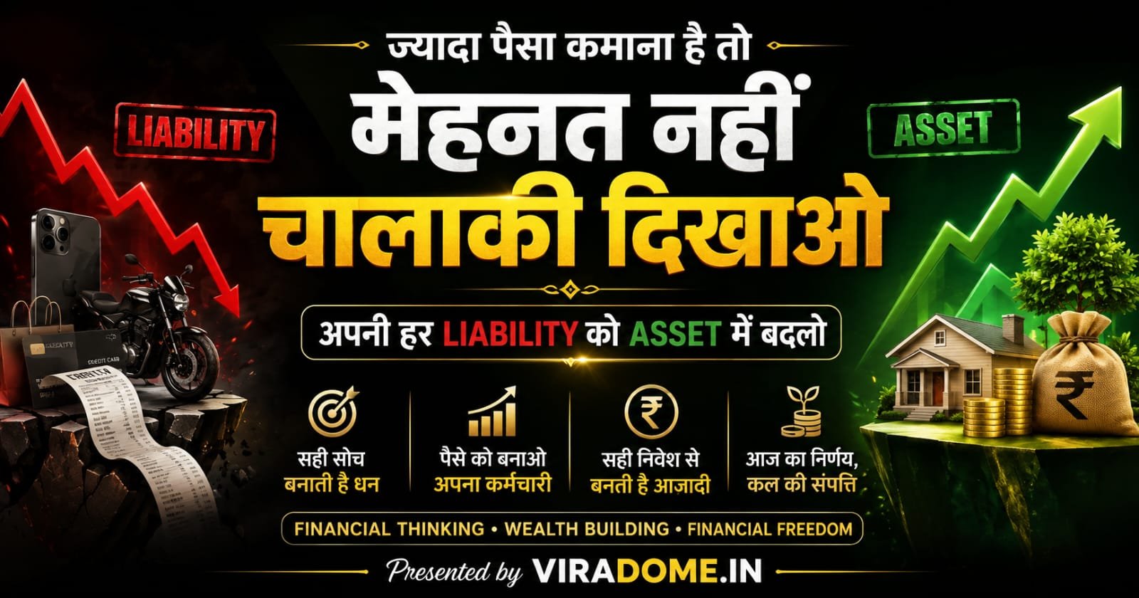 ज़्यादा पैसा कमाना है तो मेहनत नहीं, सही Financial Thinking चाहिए – Asset और Liability का अंतर, Financial Freedom, Passive Income, Wealth Building Guide, Personal Finance Tips in Hindi | ViraDome.in